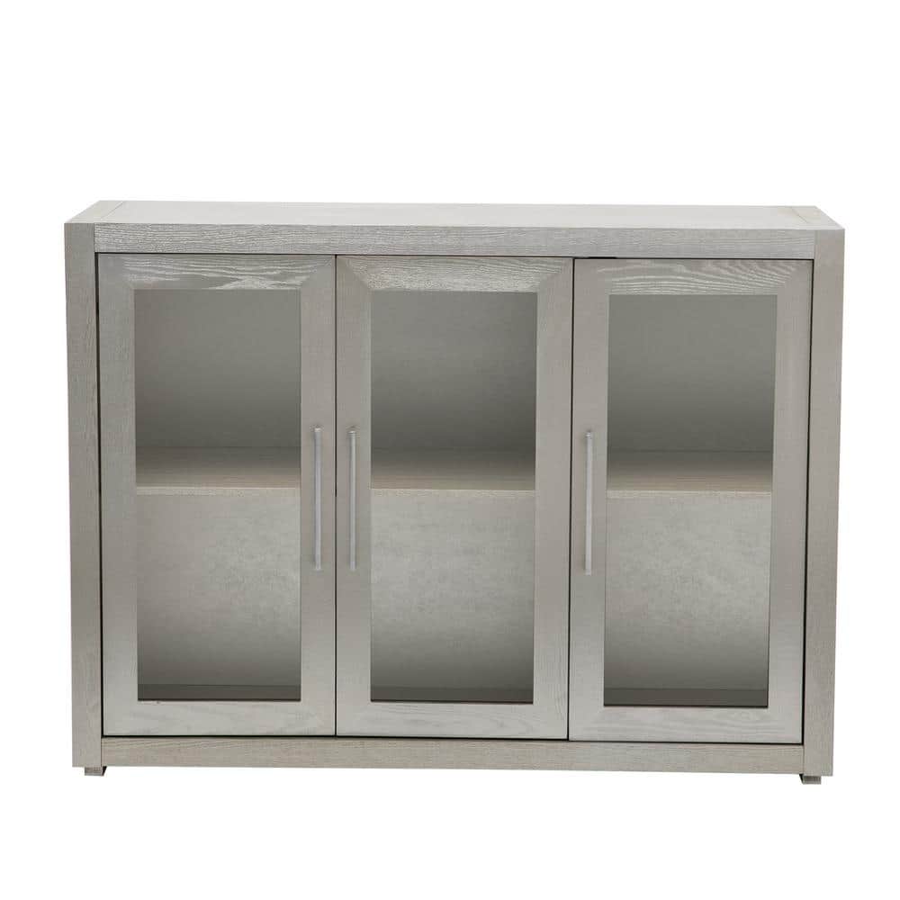 15.7 in. W x 48 in. D x 35.4 in. H Champagne Gray Linen Cabinet with 3-Tempered Glass Doors and Adjustable Shelf, Beige