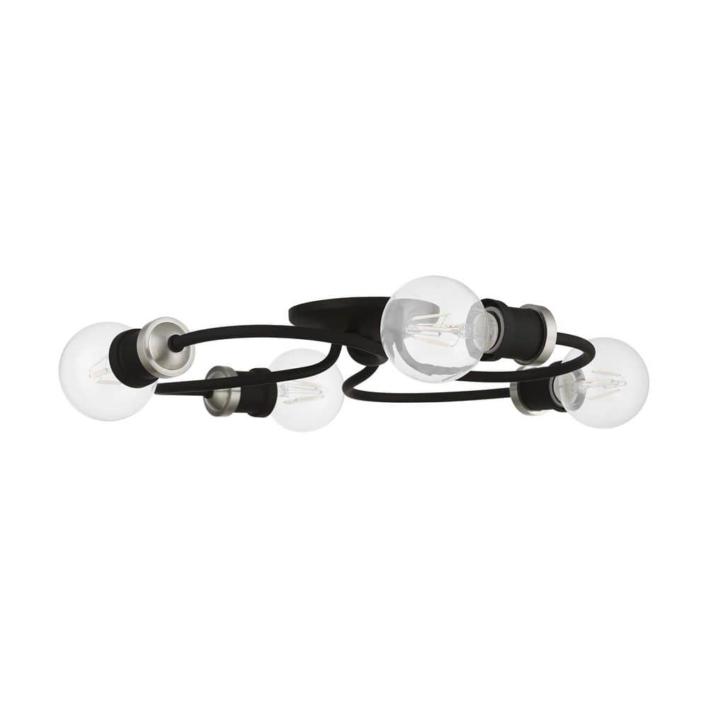 Black and Brushed Nickel 4-Light Flush Mount Ceiling Fixture