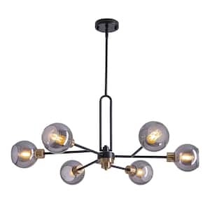 27.6 in. Black Chandelier Rustic Farmhouse 6-Light Fixture for Dining Room Kitchen Bedroom