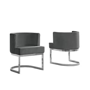 Joe Dark Gray Velvet Chrome Legs Dining Chair (Set of 1)