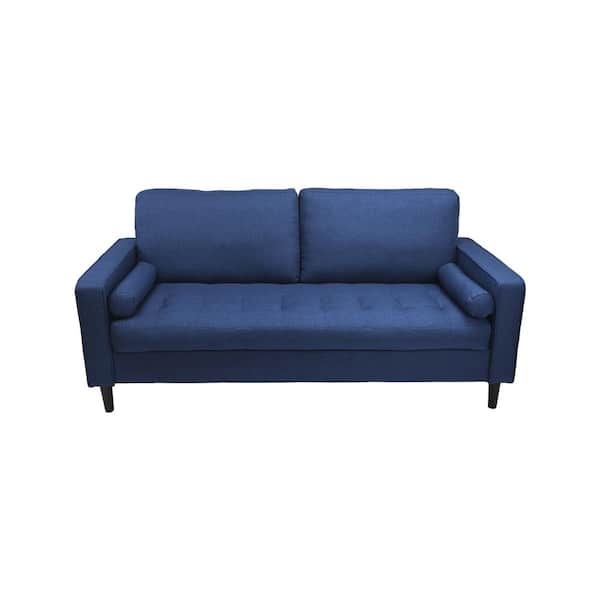 Unbranded 73.6 in. Wide Square Arms Polyester Straight Sofa in Navy Blue