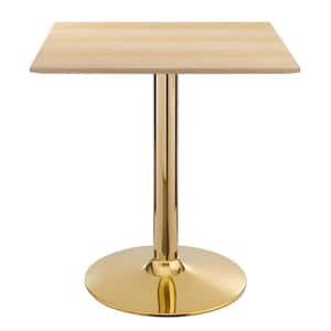 Verne 28 in. Square Dining Table Natural Wood Top with Gold Metal Base
