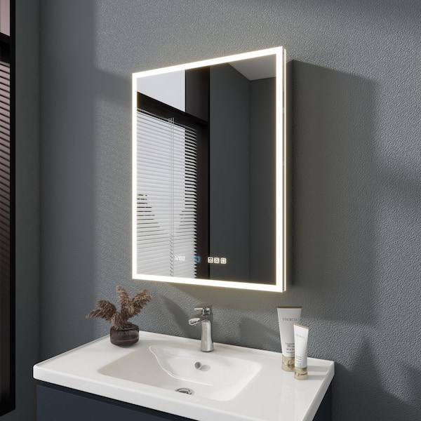 24 in. W x 32 in. H Rectangular Aluminum Recessed/Surface Mount LED Medicine Cabinet with Mirror, 5x Magnifying Mirror