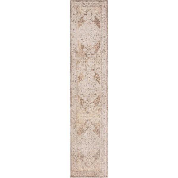 Nourison Astra Machine Washable Beige 2 ft. x 8 ft. Center medallion Traditional Runner Area Rug