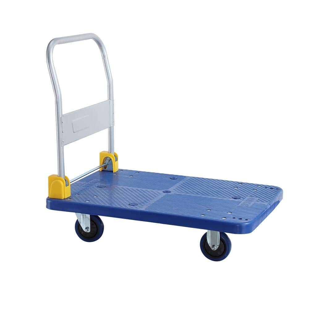 Platform Truck with 880lb Weight Capacity and 360 Degree Swivel Wheels, Foldable Push Hand Cart for Loading and Storage, Blue