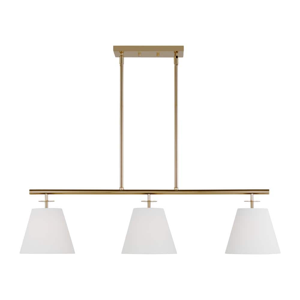 Crestgrove Satin Brass 3-Light Chandelier with White Linen Shades