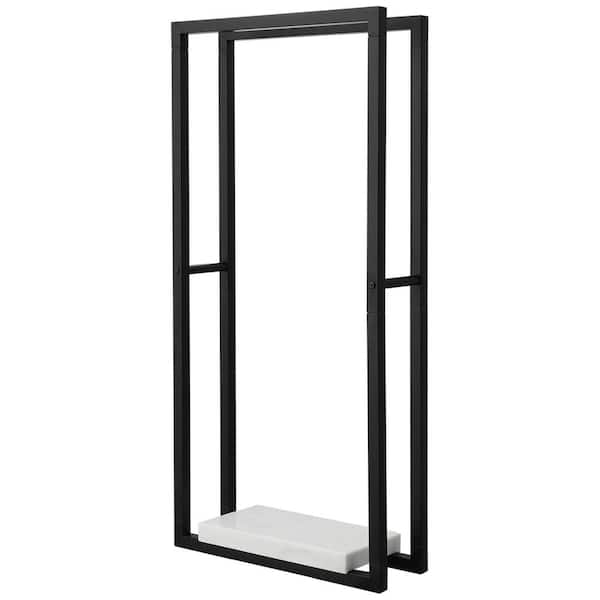 Bathroom Freestanding Towel Rack 2-Tier 42 in. H Double Towel Holders with Marble Base in Matte Black