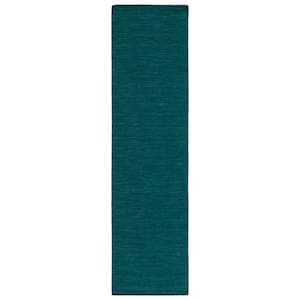 Kilim Dark Green 2 ft. x 9 ft. Solid Color Runner Rug