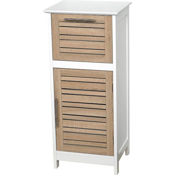 Stockholm Slim Storage Cabinet Oak-Colored - Freestanding 2-Door Linen Tower with 2-Tier Shelf