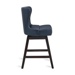 Zola 26 in. Navy Blue Wood Frame Counter Bar Stool Faux Leather Upholstered Swivel Bar Stool Set of 6