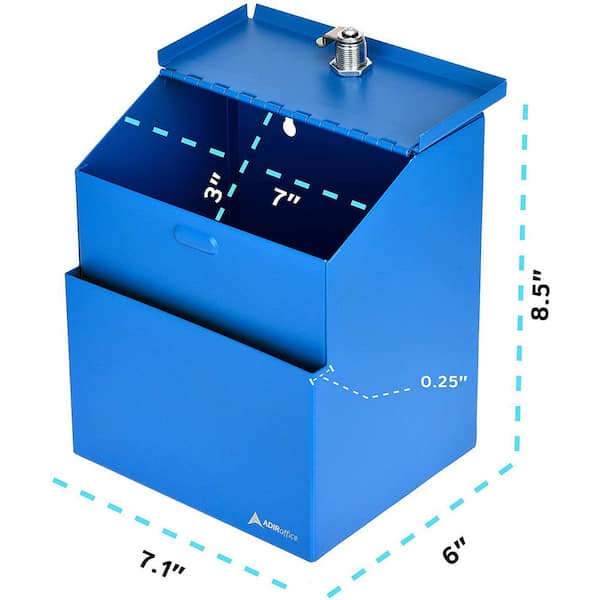 Wall Mountable Steel Locking Suggestion Secure Drop Box, Blue with Comment Cards