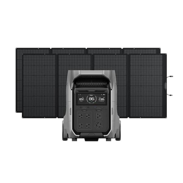 4000-Watt Output, Solar Generator DELTA Pro 3 with 2 pcs 400W Solar Panels, LFP Battery, Home Backup, Camping&RVs