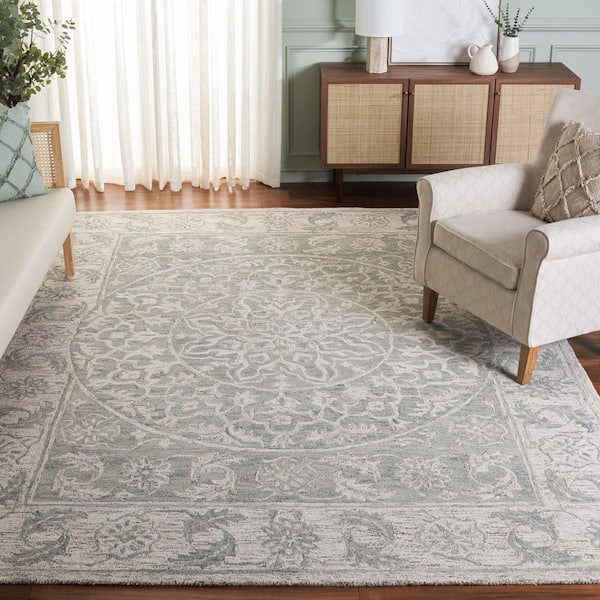 Micro-Loop 8 ft. x 10 ft. Light Blue/Beige Ornate Abstract Medallion Area Rug