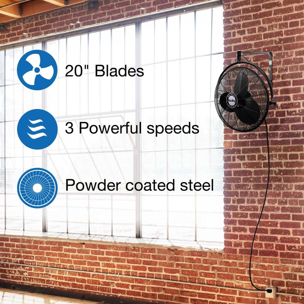 Air King 20-Inch Black Steel Wall Mounted Fan
