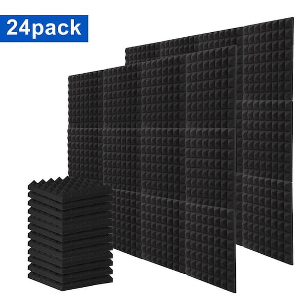 3 in. T x 1 ft. x 1 ft. Black Professional Pyramid Acoustic Foam Sound Absorbing Panel for Wall Noise Reduction 24-Pack