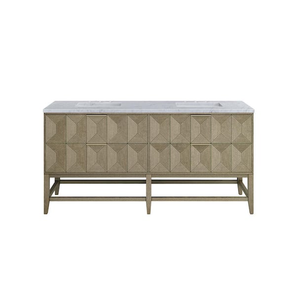 James Martin Vanities Emmeline 72.0 in. W x 23.5 in. D x 37.2 in. H Double Bathroom Vanity in Pebble Oak with Carrara Marble Top