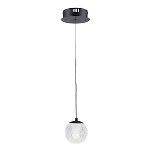 Sunburst 1-Light Black Integrated LED Hanging Mini Pendant Light Fixture with Acrylic Globe Shade