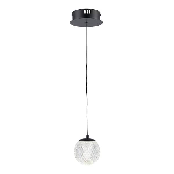 Bel Air Lighting Sunburst 1-Light Black Integrated LED Hanging Mini Pendant Light Fixture with Acrylic Globe Shade