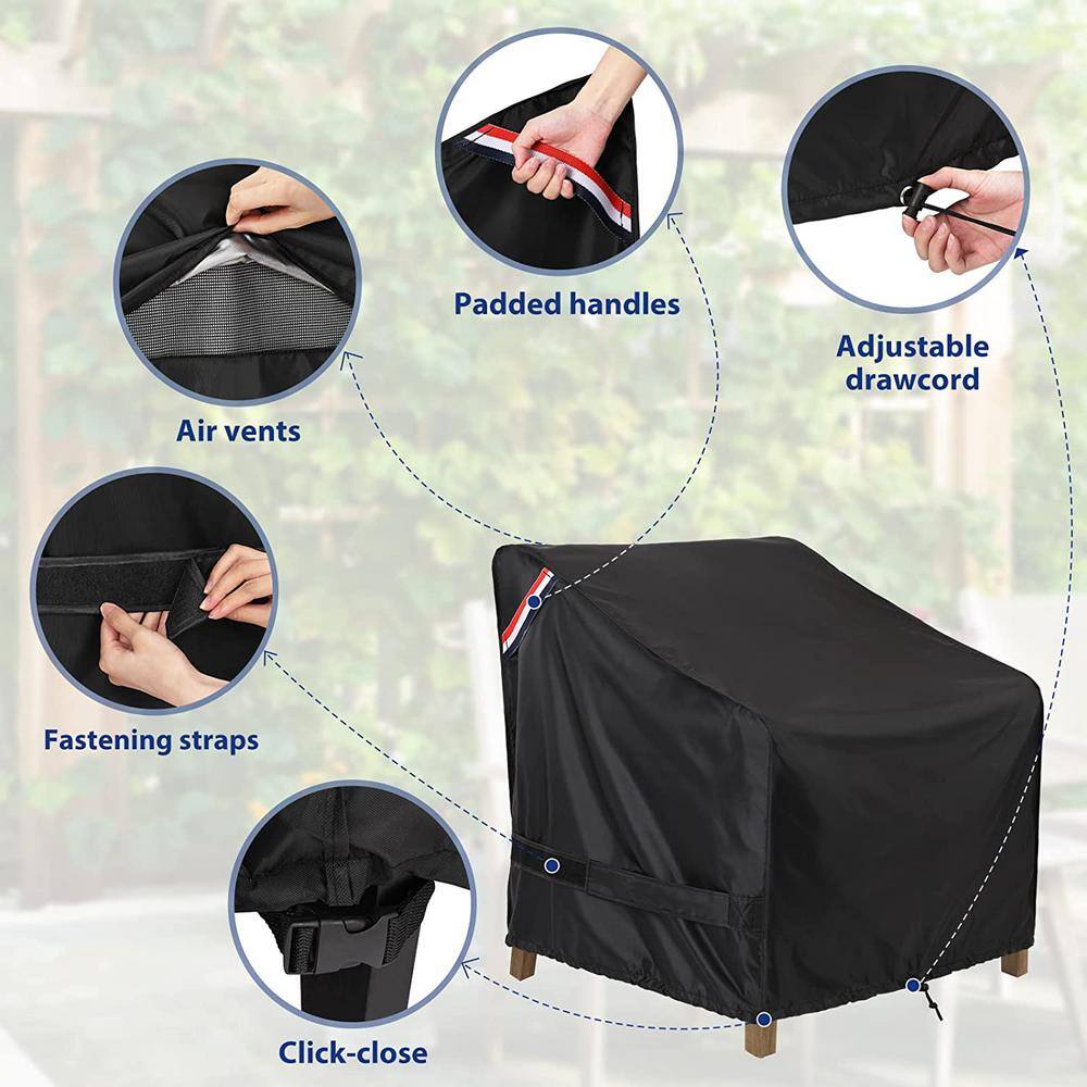 Black Waterproof Oxford Patio Chair Covers, 32W x 37D x 36H, 2 Pack