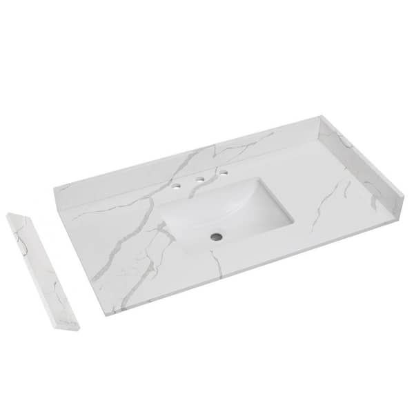 Carrara Luna 42 in. W x 22 in. D Quartz White Rectangular Single Sink Bathroom Vanity Top in Calacatta River