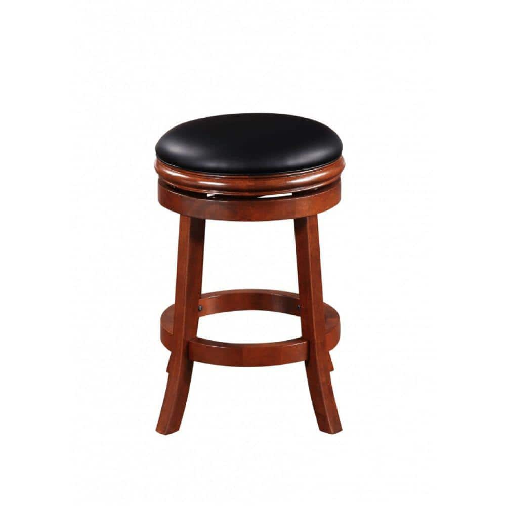 Cherry Wood Adjustable Swivel Backless Counter Stool