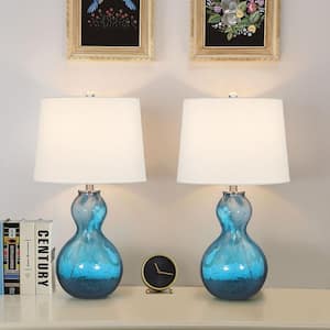 Columbia 25 .5" Blue Glass Table Lamp Set With White Shade (Set of 2)