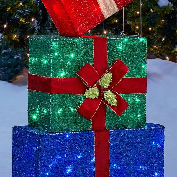 SET OF 3 CHRISTMAS DECORATIONS LIGHT UP ILLUMINATED PRESENTS PARCELS IN 2 COLORS 