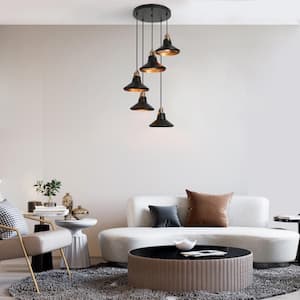 Tencanonia Industrial 5-light Flat Black Cluster Chandelier, Modern Pendant Light with Metal Barn Shade for Living Room