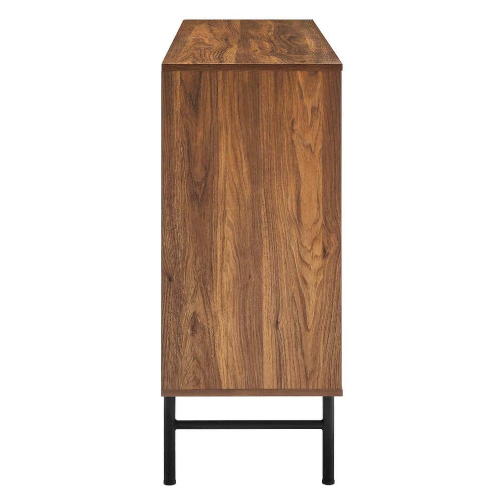 Walnut Chevron Pattern Modern Sideboard with Metal Legs