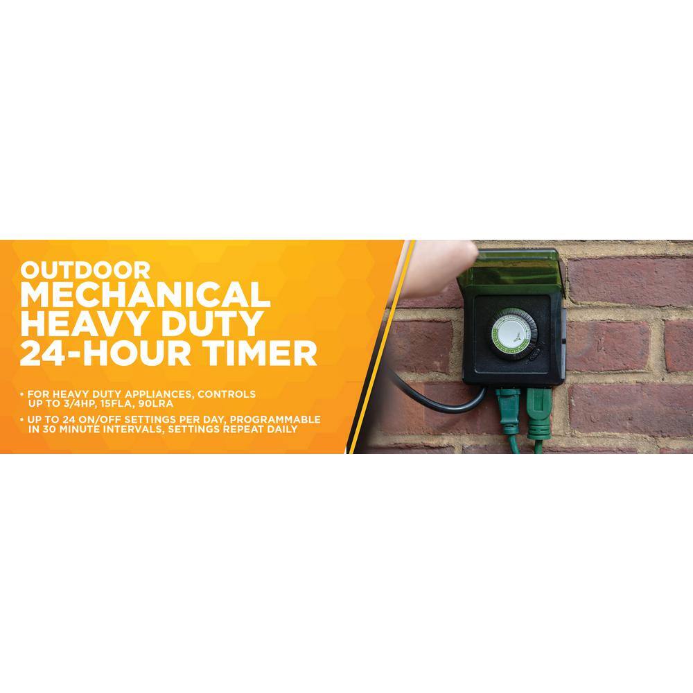 Green Heavy Duty Outdoor Mechanical Timer with 2 Outlets