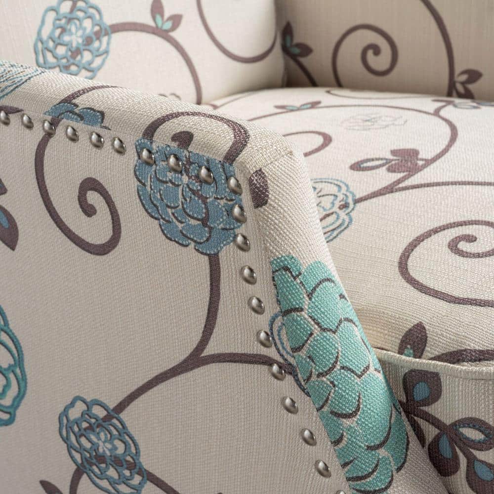 Handcrafted White Floral Polyester Recliner with Wingback Design