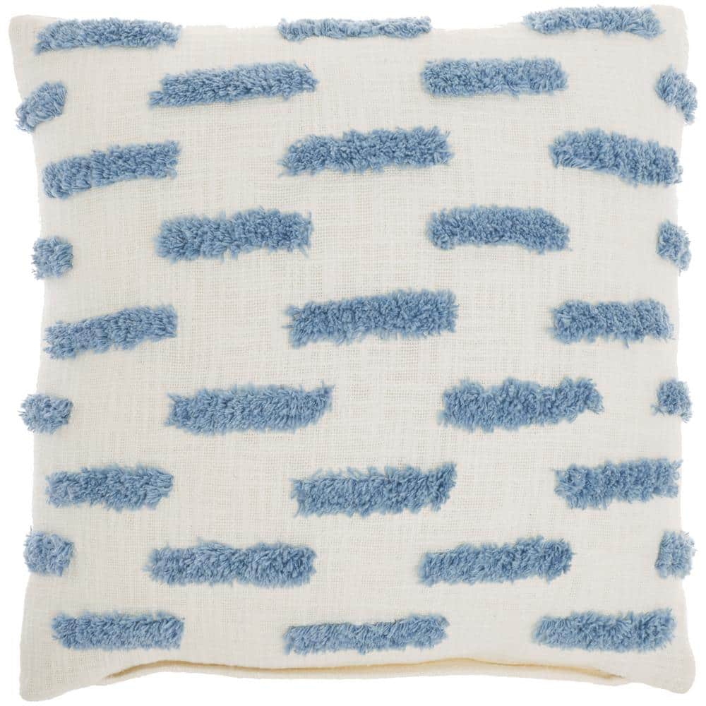 Ocean Blue Cotton Tufted Geometric 18" Throw Pillow