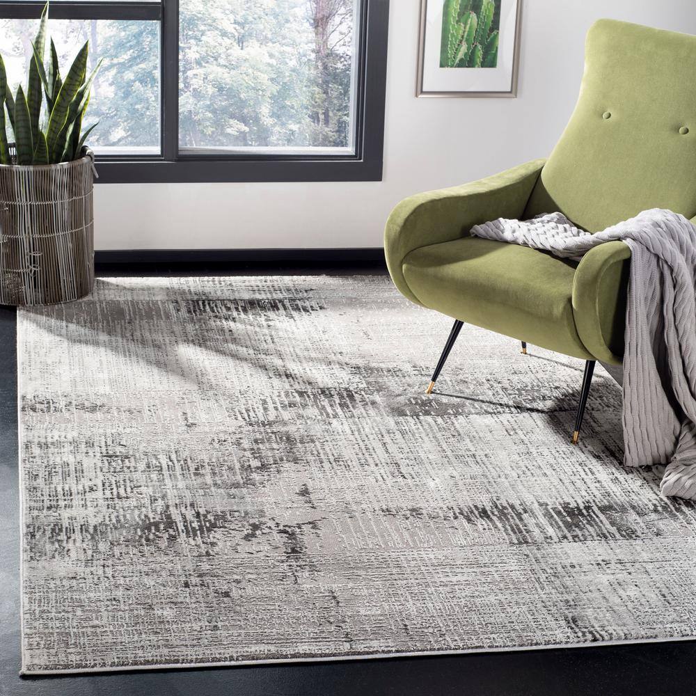 Abstract Swirls Hand-Knotted Grey and Dark Grey Synthetic Area Rug