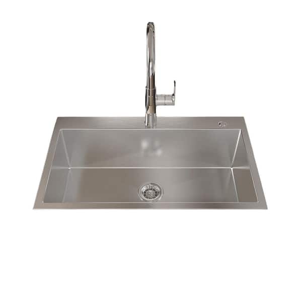 Unbranded 32 in. Drop-In Overmount Single Bowl 20 Gauge Gray Stainless Steel Handmade Sink Kitchen Sink with Drain