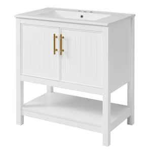 30 in. W Freestanding Bath Vanity in White with White Ceramic Top