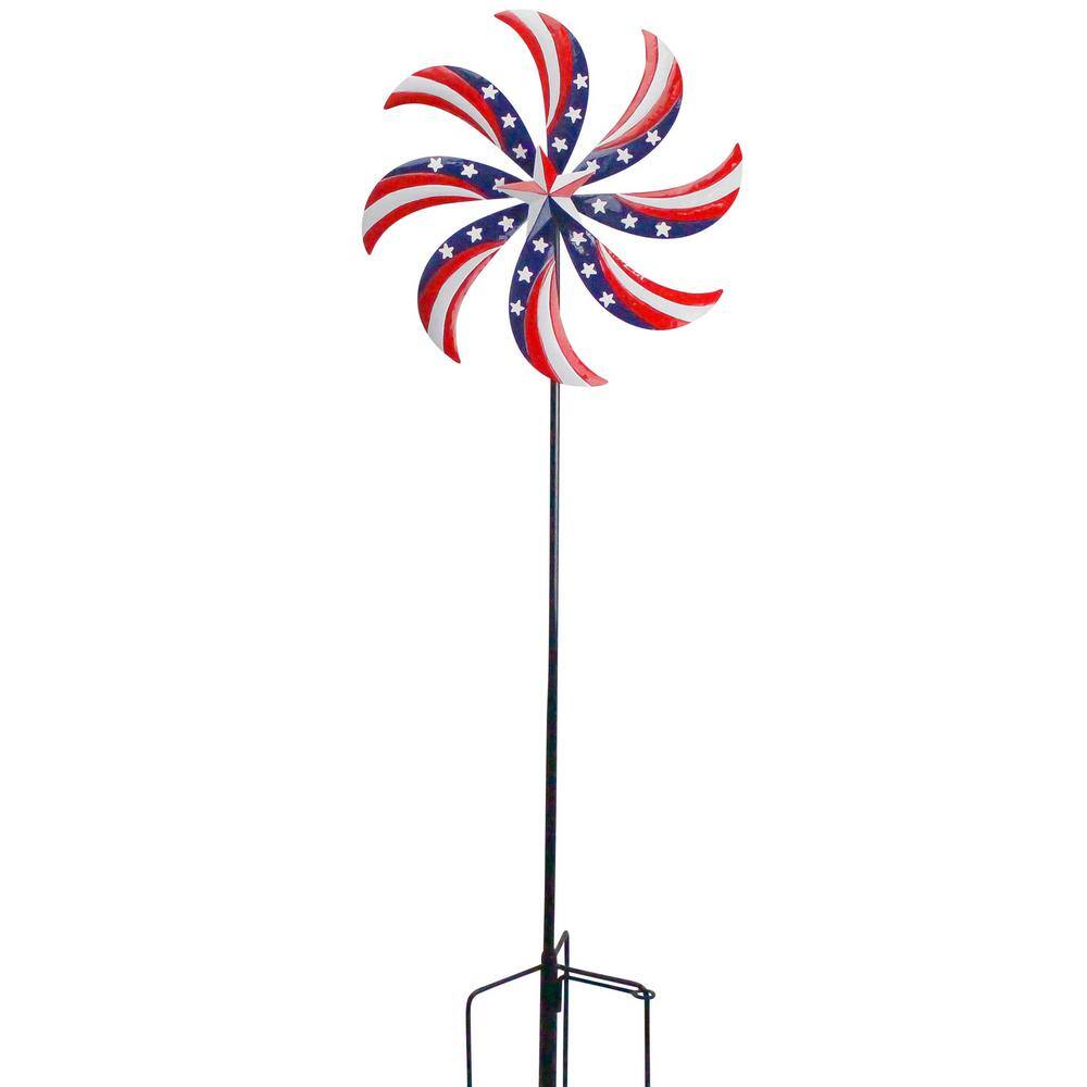 Patriotic Red White and Blue Steel Wind Spinner Stake