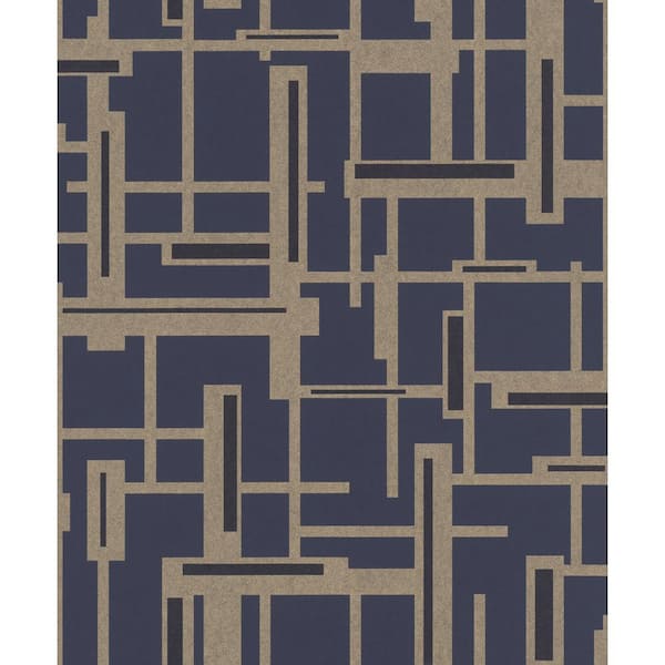 Walls Republic Geometric Intersect Wallpaper Smoke Blue & Gold Paper Strippable Roll (Covers 57 sq. ft.)