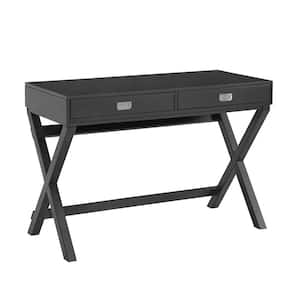 44 in. Rectangular Black 2 Drawer Writing Desk with Built-In Storage