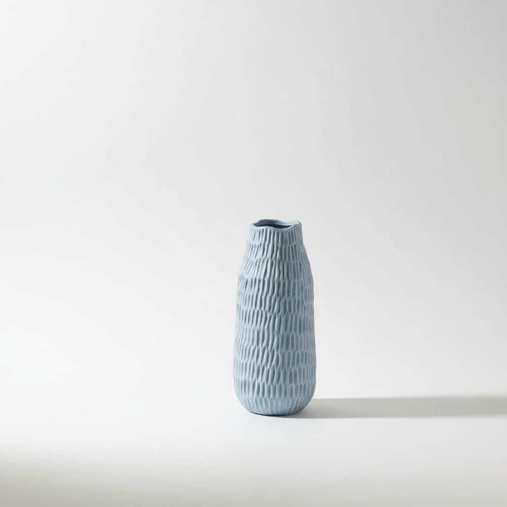 12.6 in. Matte Blue Ceramic Bottle Vase, Rustic Farmhouse Decor for ...