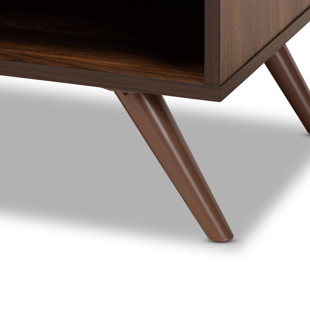 Naoki Two-Tone Gray and Walnut Wood Nightstand with Drawer