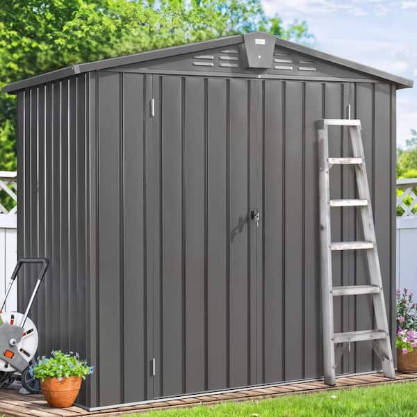 6.5 ft. W x 4.2 ft. D Metal Outdoor Storage Shed Garden Tool Cabinet with Lockable Double Door, Black (24 sq.ft.)