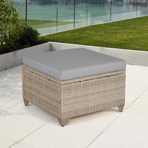 Maui Wicker Outdoor Ottoman with Stone Cushion