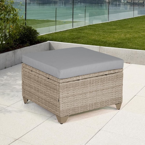 TK CLASSICS Maui Wicker Outdoor Ottoman with Stone Cushion