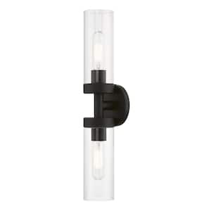 Hastings 19.25 in. 2-Light Black ADA Vanity Light with Clear Glass