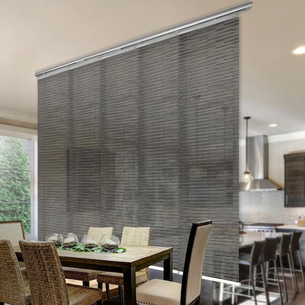 EMOH Ornate Sable 58 in.- 110 in. W x 116 in. L Adjustable 5-Panel Satin Nickel Single Rail Panel Track with 23.5 in. Slates