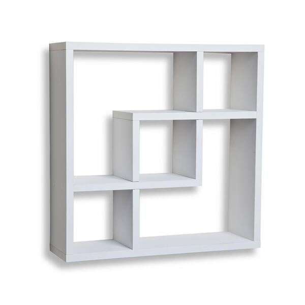DANYA B Contempo 18 in. W x 18 in. H White MDF Geometric Square Wall Shelf with 5-Openings