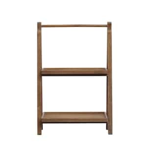 Natural Folding 2-Tier Fir Wood Shelving Unit Stand and Storage 21.25 in. W x 31.87 in. H x 12.5 in. D