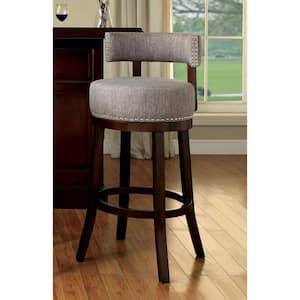 Jacquesville 25 in. Dark Oak and Light Gray Low Back Wood Swivel Bar Stool with Polyester Seat (Set of 2)