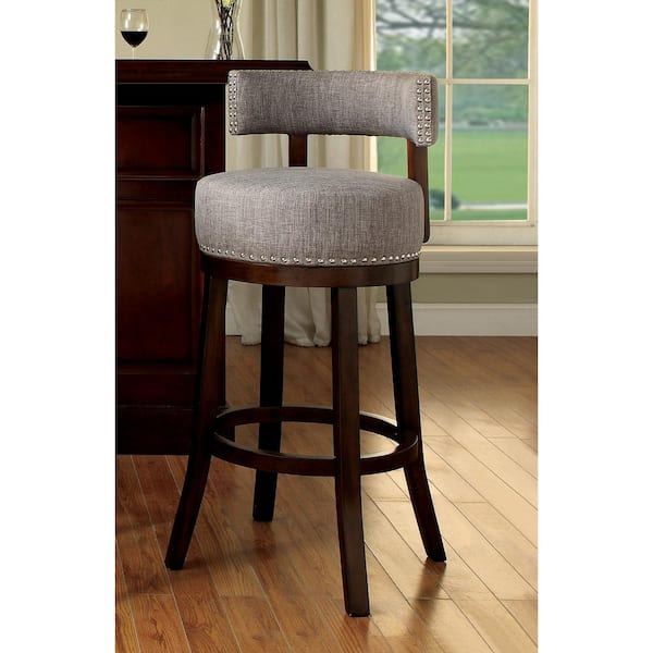 Furniture of America Jacquesville 25 in. Dark Oak and Light Gray Low Back Wood Swivel Bar Stool with Polyester Seat (Set of 2)