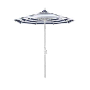 7.5 ft. Matted White Aluminum Market Patio Umbrella Collar Tilt Crank Lift in Navy White Cabana Olefin